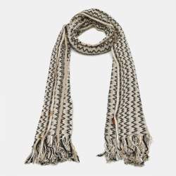 Pre Owned Missoni Beige/Black Zig Zag Crochet Scarf 