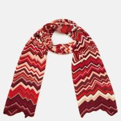 Pre Owned Missoni Multicolor Chevron Patterned Cotton Knit Scarf