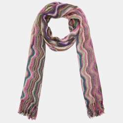 Pre Owned Missoni Multicolor Wavy Pattern knit Fringed Stole
