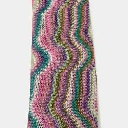 Pre Owned Missoni Multicolor Wavy Pattern knit Fringed Stole