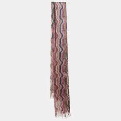 Pre Owned Missoni Multicolor Wavy Pattern knit Fringed Stole