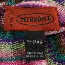Pre Owned Missoni Multicolor Wavy Pattern knit Fringed Stole
