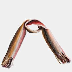Pre Owned Missoni Multicolor Zig Zag Knit Fringed Stole