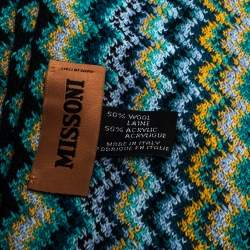 Pre Owned Missoni Multicolor Zig Zag Knit Fringed Wool Blend Scarf