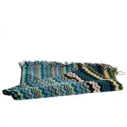 Pre Owned Missoni Multicolor Zig Zag Knit Fringed Wool Blend Scarf