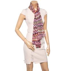 Pre Owned Missoni Foulard Multicolor Chevron Patterned Knit Scarf