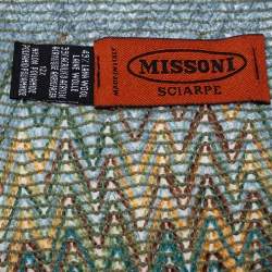 Pre Owned Missoni Sciarpe Blue Chevron Patterned Fringed Wool Stole