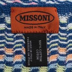 Pre Owned Missoni Blue Zig Zag Cotton Knit Fringed Scarf
