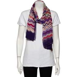 Pre Owned Missoni Multicolor Wave Printed Silk Scarf