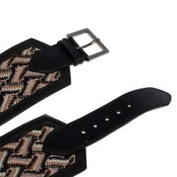 Pre Owned Missoni Black/Beige Fabric and Leather Trim Wide Waist Belt 75CM