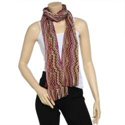 Pre Owned Missoni Multicolor Chevron Pattern Wool Knit Fringed Stole
