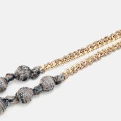 Pre Owned Missoni Vintage Gold Tone Crochet Knit Overlay Beaded Long Necklace
