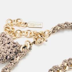 Pre Owned Missoni Vintage Gold Tone Crochet Knit Overlay Beaded Long Necklace