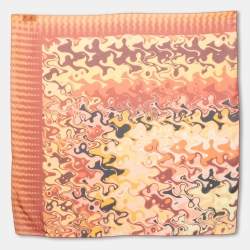 Pre Owned Missoni Orange & Red Printed Silk Square Scarf