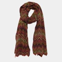 Pre Owned Missoni Multicolor Chevron Patterned Wool Knit Scarf