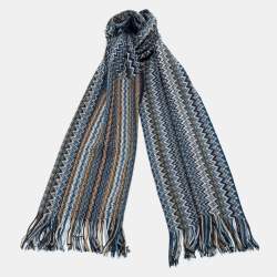 Pre Owned Missoni Multicolor Chevron Pattern Wool Knit Fringed Stole