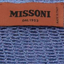 Pre Owned Missoni Blue Lurex Crochet Knit Fringed Scarf
