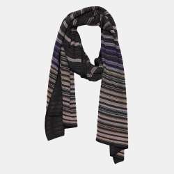 Pre Owned Missoni Black Striped Lurex Knit Scarf