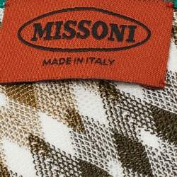 Missoni Green Check Pattern Knit Fringed Stole