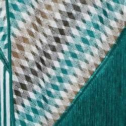 Missoni Green Check Pattern Knit Fringed Stole