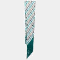 Missoni Green Check Pattern Knit Fringed Stole