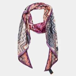 Pre Owned Missoni Pink Multicolor Printed Silk Triangular Scarf
