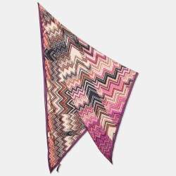 Pre Owned Missoni Pink Multicolor Printed Silk Triangular Scarf