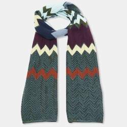 Pre Owned Missoni Multicolor Chevron Wool Knit Scarf