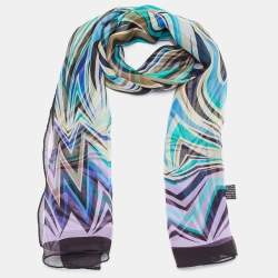 Pre Owned Missoni Foulard Multicolor Print Silk Chiffon Scarf