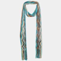 Pre Owned Missoni Multicolor Zig Zag Knit Fringed Scarf
