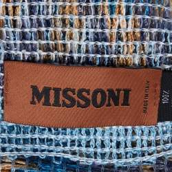 Pre Owned Missoni Vintage Blue Patterned Knit Fringed Scarf