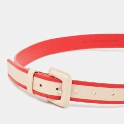 Pre Owned Missoni Red/Beige Stripe Leather Buckle Belt 85 CM