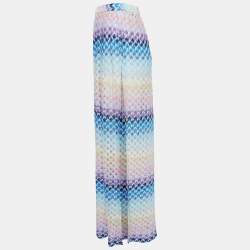 Pre Owned Missoni Multicolor Chevron Lurex Knit Wide Leg Side Open Pants S