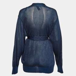 Missoni Blue Lurex Knit Open Front Cardigan M