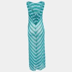 Pre Owned Missoni Green/Blue Lurex Knit Hooded Cover-Up S