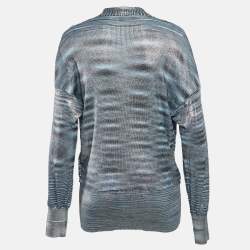 Pre Owned Missoni Metallic/Blue Lurex Knit Drape Neck Top L