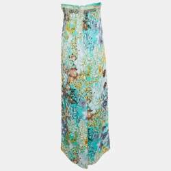 Pre Owned Missoni Multicolor Floral Print Embellished Silk Strapless Long Dress L