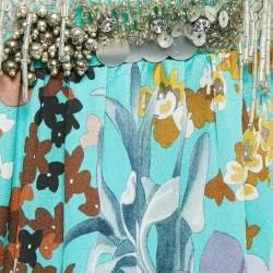 Pre Owned Missoni Multicolor Floral Print Embellished Silk Strapless Long Dress L