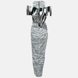 Pre Owned Missoni Black Stripe Stretch Knit Draped Off-shoulder Midi Dress M