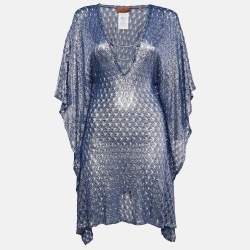 Pre Owned Missoni Silver/Blue Patterned Knit Mini Kaftan Dress S