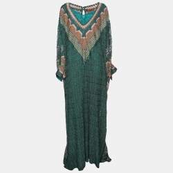 Pre Owned Missoni Green Knit Fabric Kaftan Maxi Dress XL