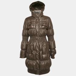 Missoni Olive Green Chevron Print Nylon Shirring Puffer Down Jacket M