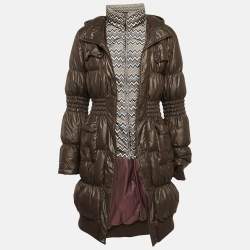 Missoni Olive Green Chevron Print Nylon Shirring Puffer Down Jacket M