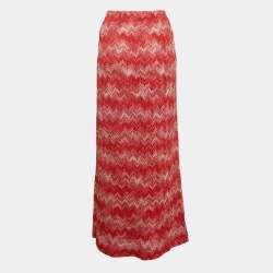 Pre Owned Missoni Red Chevron Lurex Knit Midi Skirt S