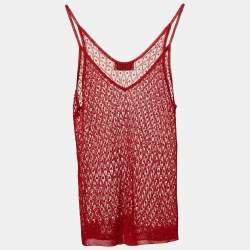 Pre Owned Missoni Red Stretch Knit Sheer Cami Top S