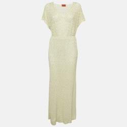 Pre Owned Missoni Green/Beige Lurex Knit Top and Skirt Set M