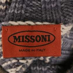 Missoni Grey Patterned Cashmere and Wool Knit Turtle Neck Sweater M