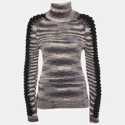 Missoni Grey Patterned Cashmere and Wool Knit Turtle Neck Sweater M