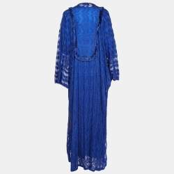 Pre Owned Missoni Blue Lurex Knit Bead Detail Kaftan Dress M