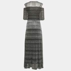 Missoni Black/Grey Chevron Lurex Knit V-Neck Sleeveless Maxi Dress S